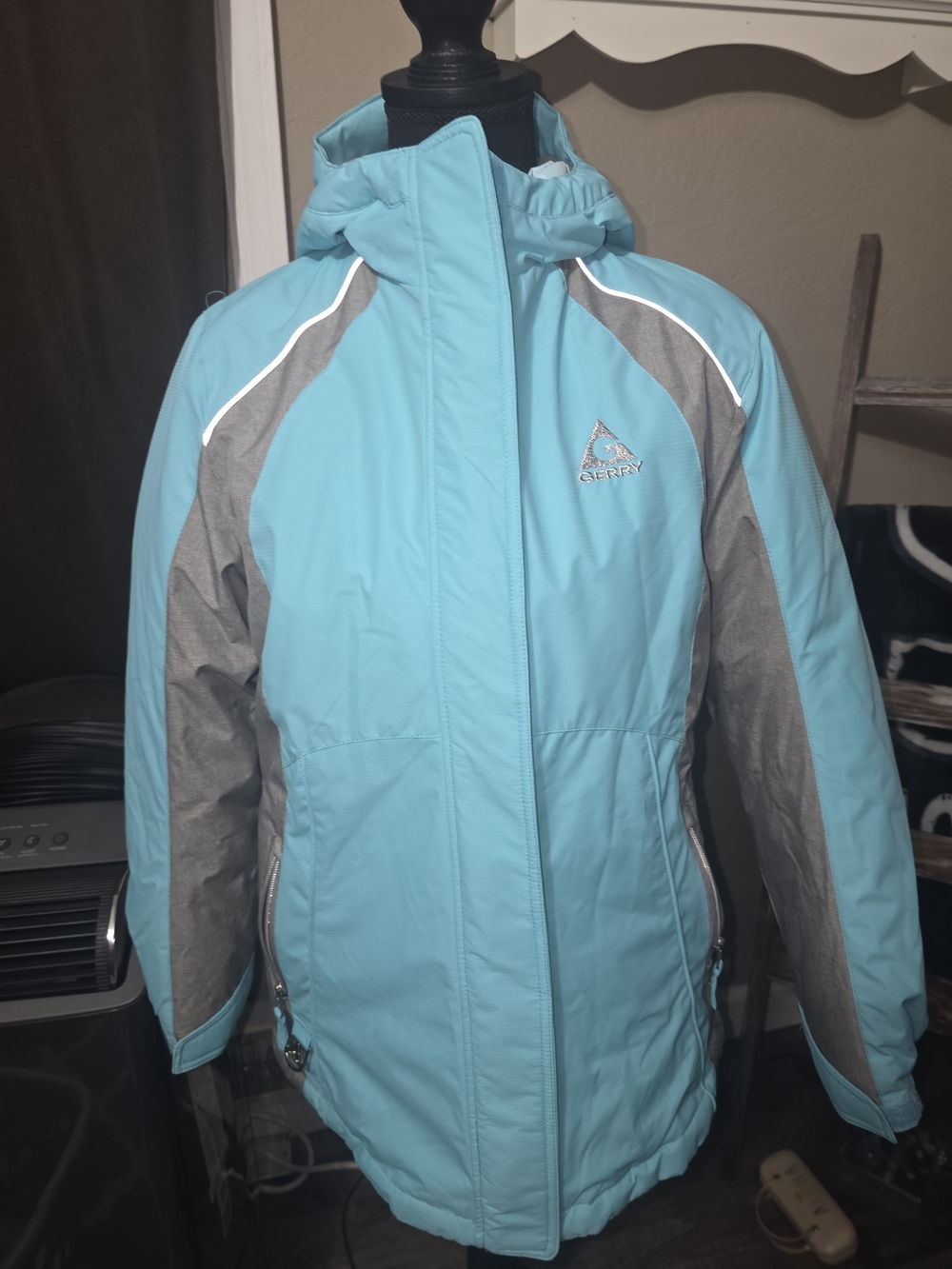 Gerry Weber Girls Aqua and Gray Ski Jacket with Hooded Collar